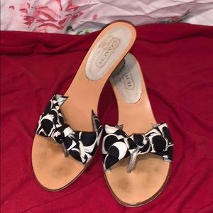 Coach Thong Slides (Black & White w/silver heel)
